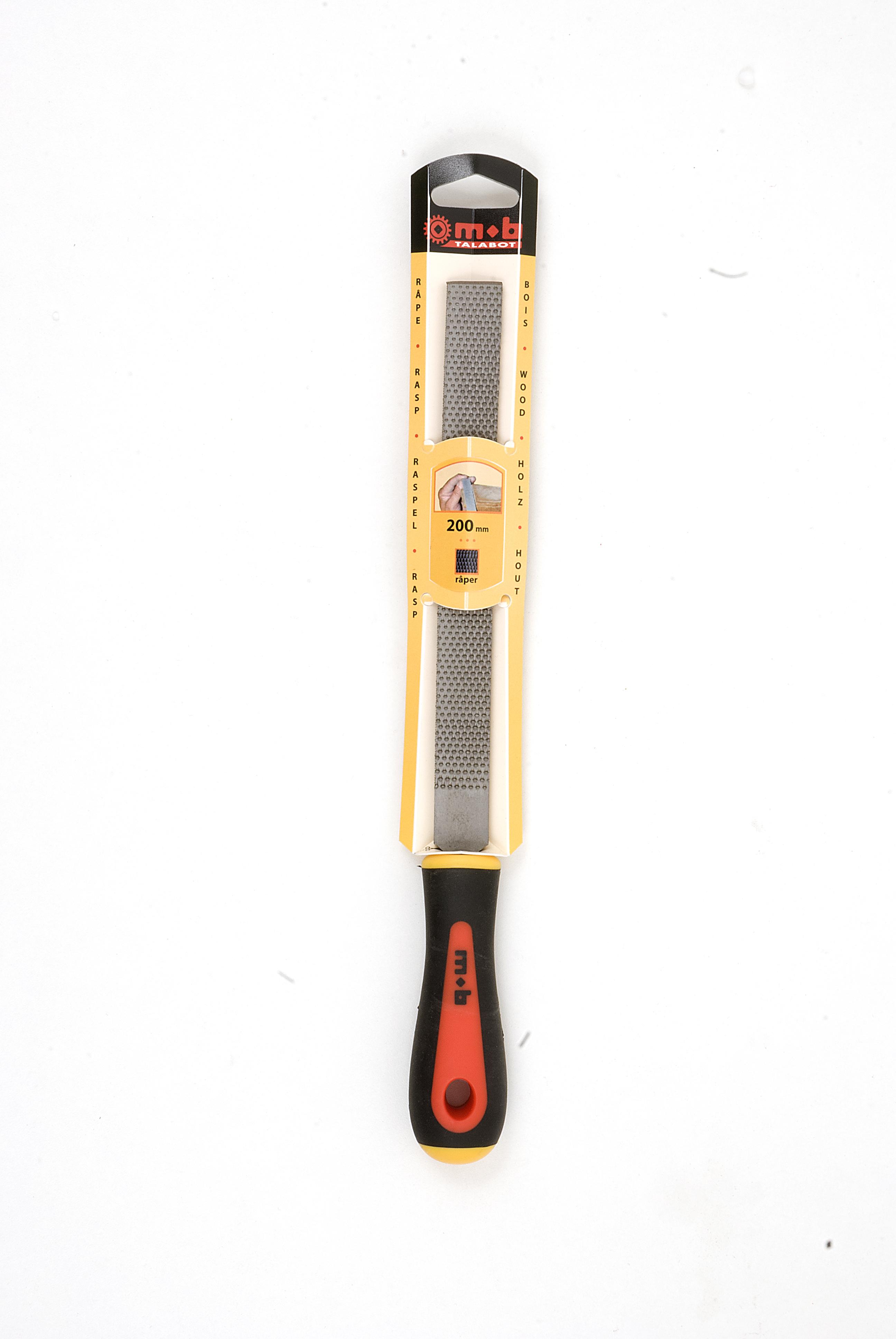 FLAT HAND RASP BI-MATERIAL HANDLE ON CARD