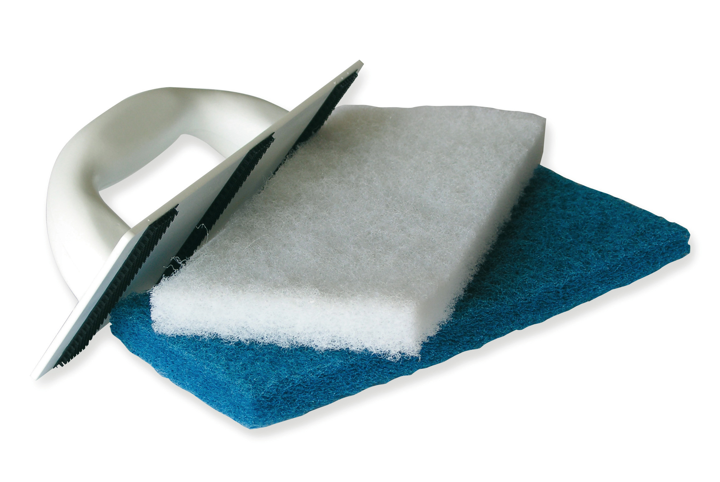 SCHEUERPADHALTER - 250 X 110 MM  - INKL 2 PADS (WEISS UND BLAU)