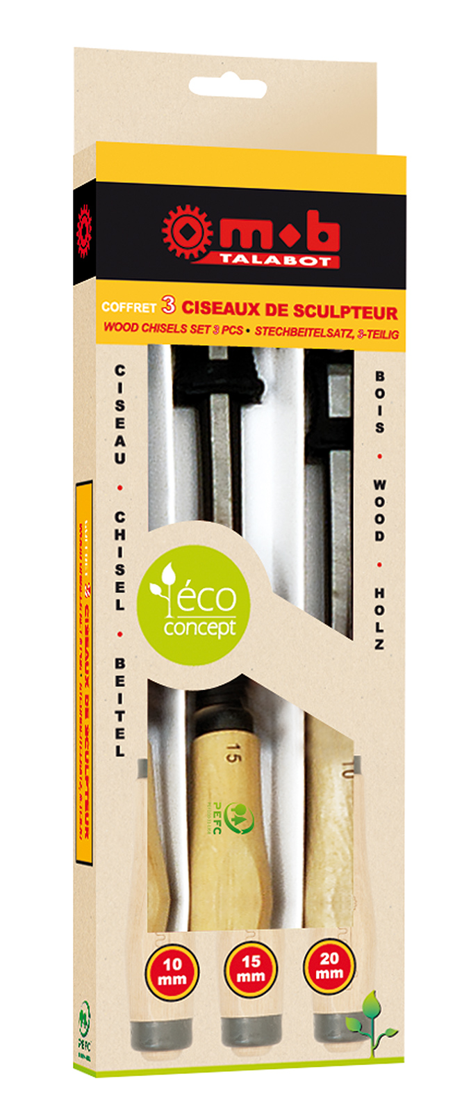 STECHBEITEL-SATZ 3-TEILIG - MIT HOLZHEFT